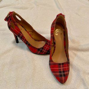 Red plaid heels